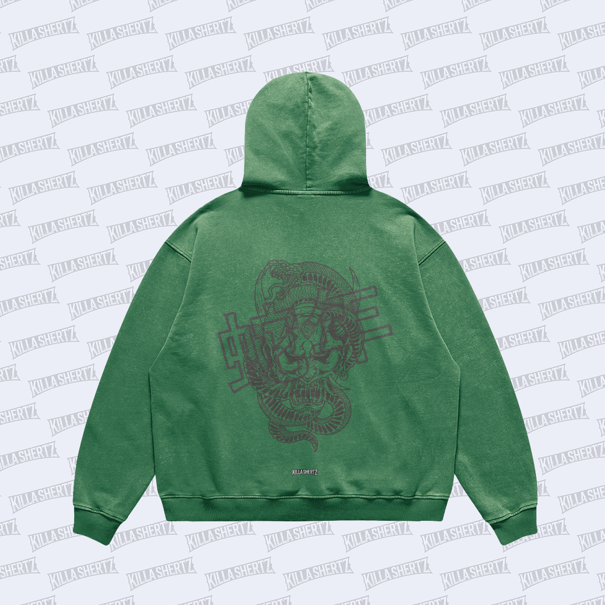 Killa Shertz - Year of the Snake/Oni Heavyweight Oversized Hoodie - Cactus Green - Back
