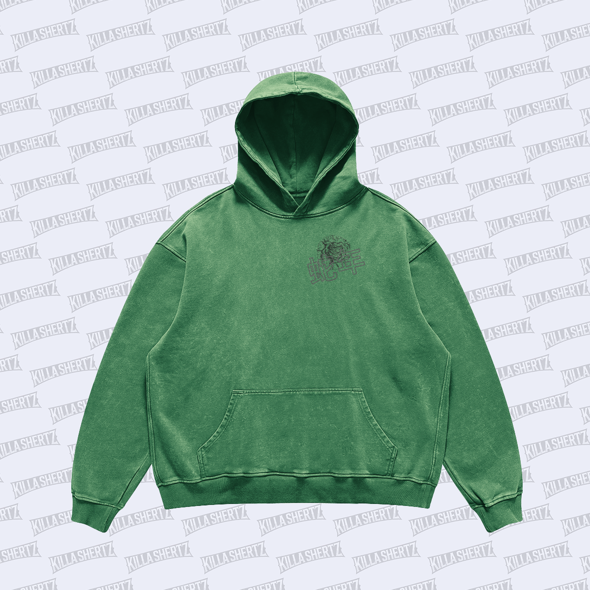 Killa Shertz - Year of the Snake/Oni Heavyweight Oversized Hoodie - Cactus Green - Front