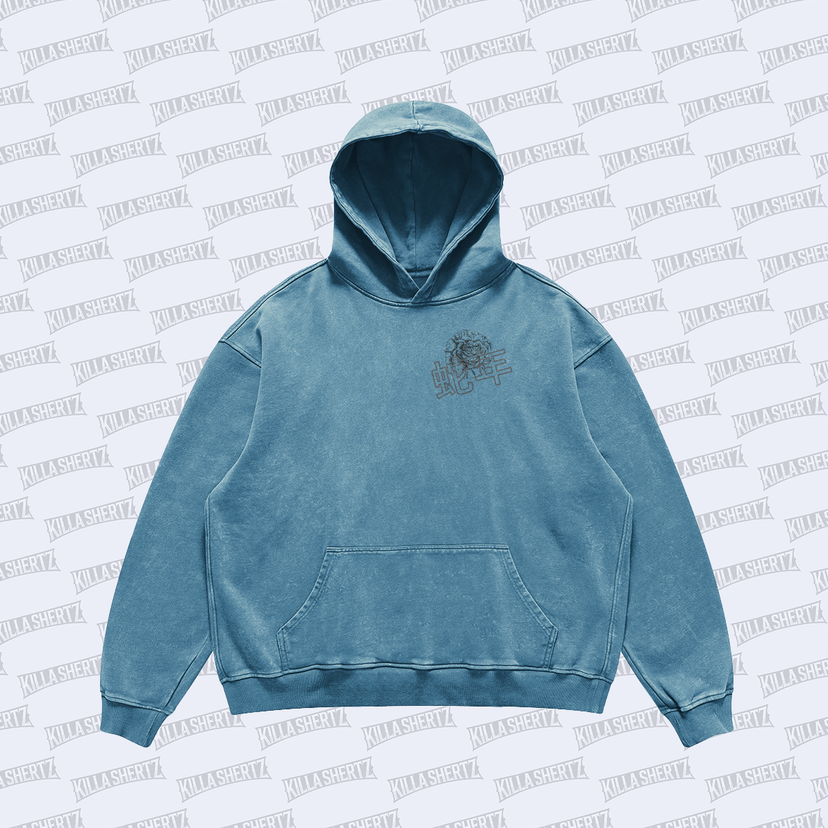 Killa Shertz - Year of the Snake/Oni Heavyweight Oversized Hoodie - Shadow Blue - Front
