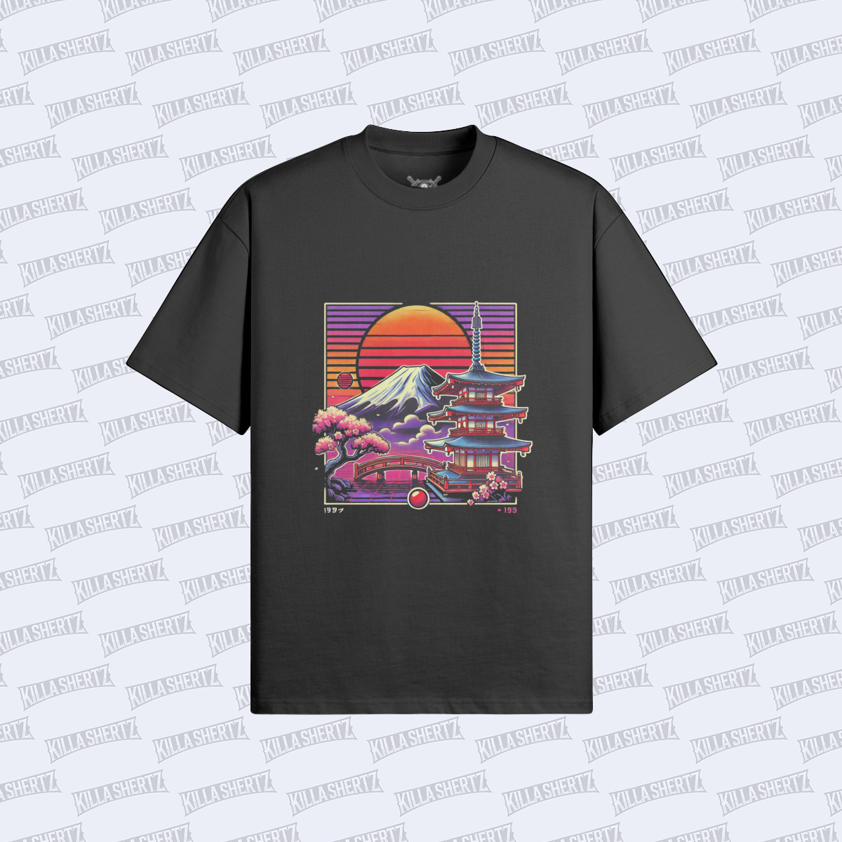 Killa Shertz - Arts Collection Japanese Sunset Sun Faded Oversized Tee