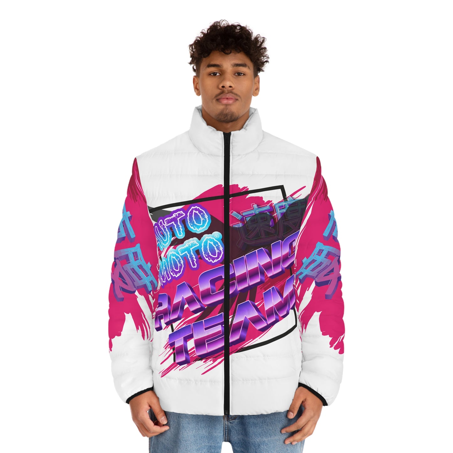 AUTO MOTO - Racing Team Puffer Jacket — Retro All-Over Print