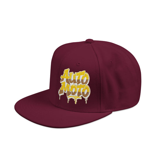 AUTOMOTO Graffiti Maroon Snapback Hat | Embroidered Racing Cap