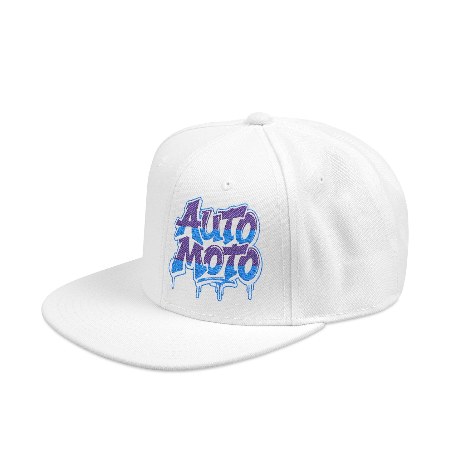 AUTOMOTO Graffiti Logo White Snapback Hat | Embroidered Racing Cap
