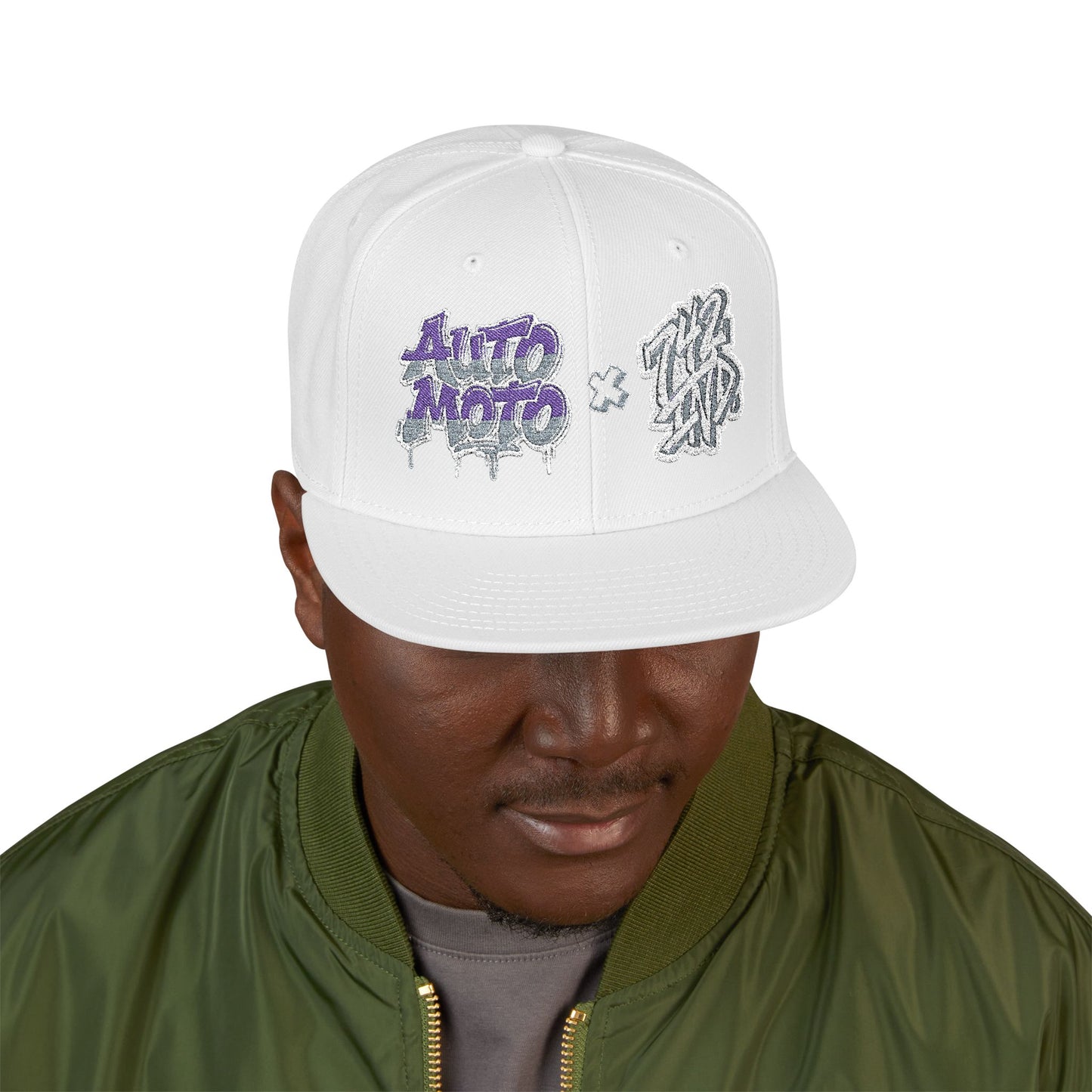 AUTO MOTO - Graffiti Logo x 742 White Snapback Hat | Embroidered Racing Cap