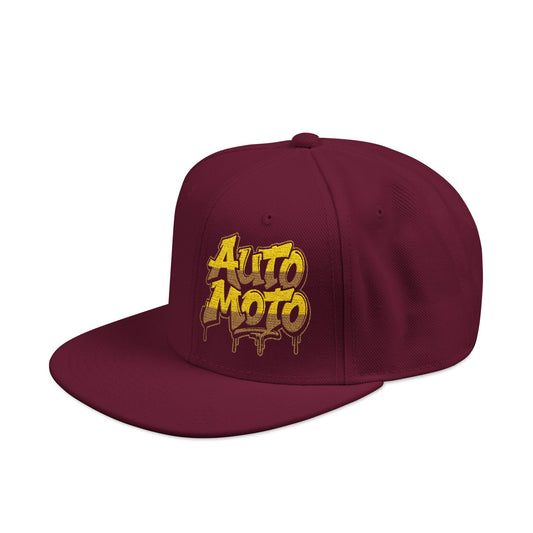 AUTOMOTO Graffiti Logo Maroon Snapback Hat | Embroidered Racing Cap