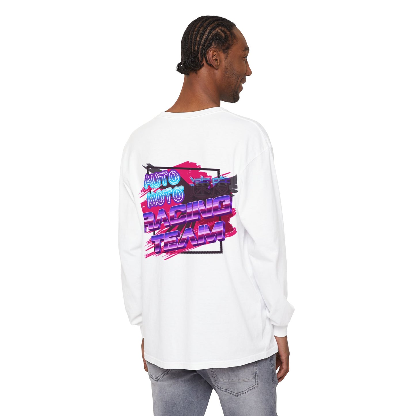 AUTO MOTO - Racing Team Garment Dyed Long Sleeve T-Shirt - White - back on male model