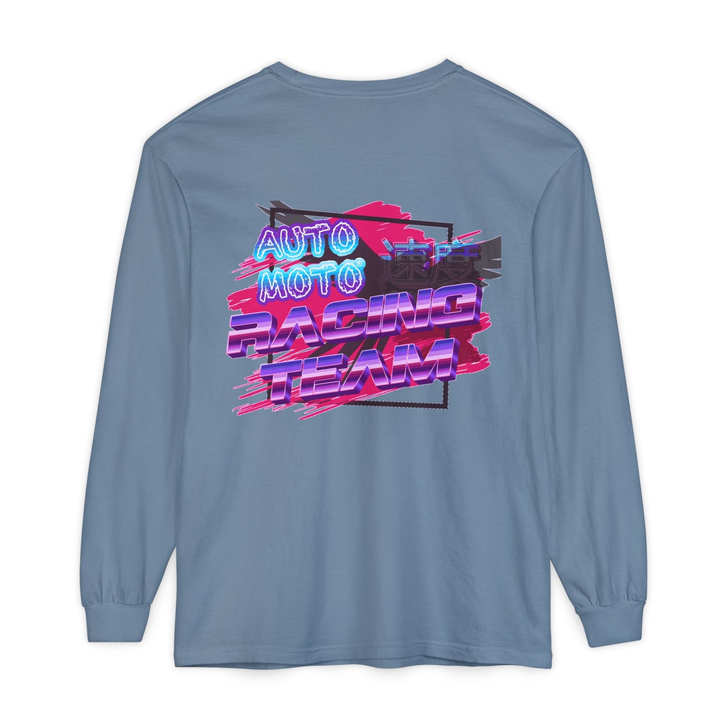 AUTO MOTO - Racing Team Garment Dyed Long Sleeve T-Shirt - back - Blue Jean