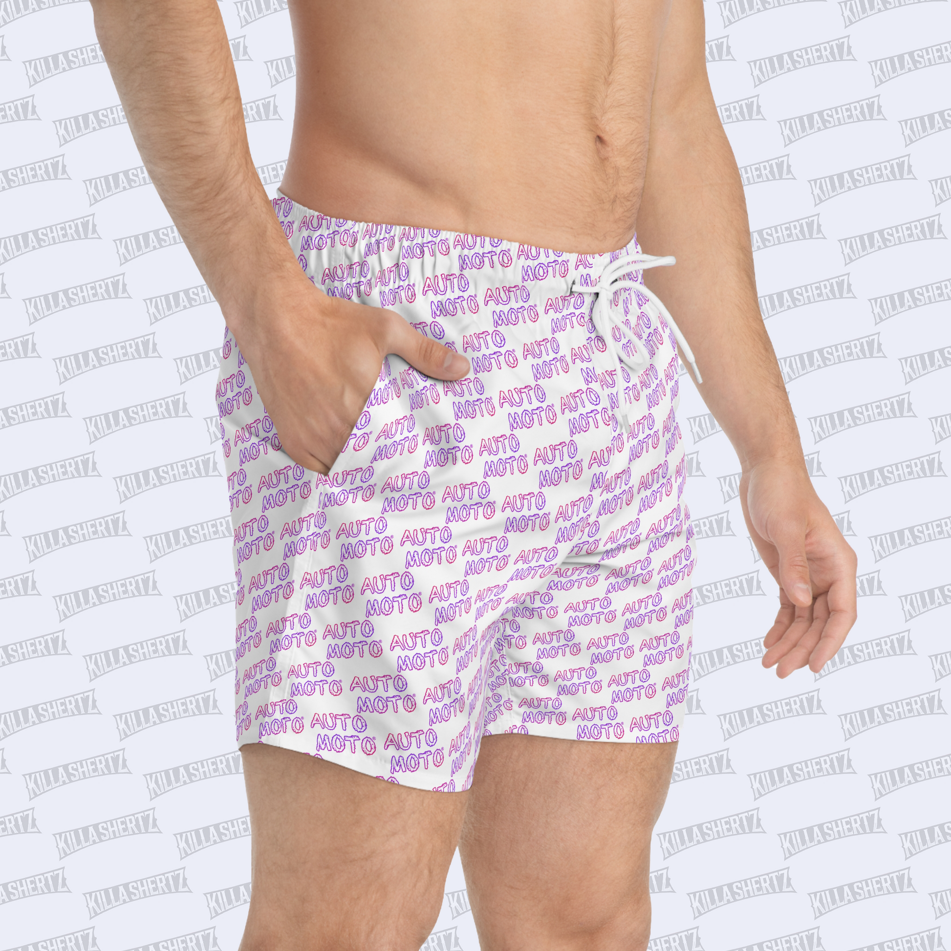 Auto Moto - Logo Men's Swim Trunks - Side - Male Model