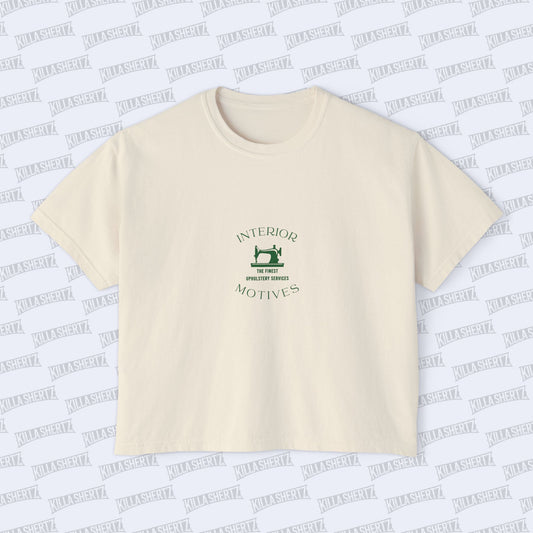 Interior Motives - Green Logo Garment Dyed Women's Boxy Tee - Front