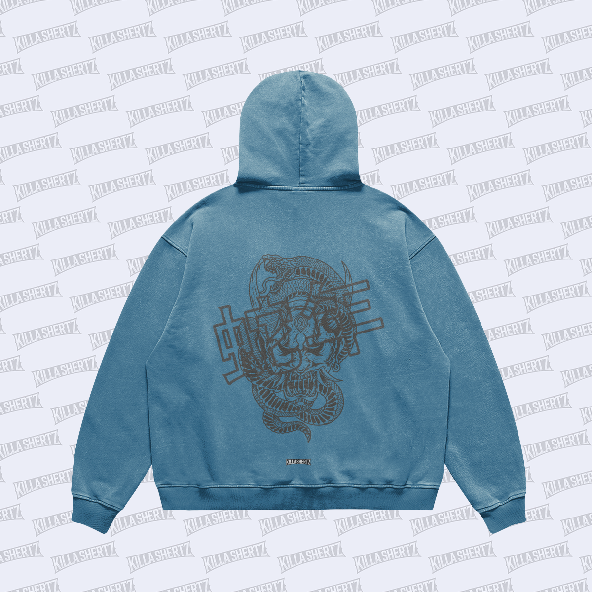 Killa Shertz - Year of the Snake/Oni Heavyweight Oversized Hoodie - Shadow Blue - Back