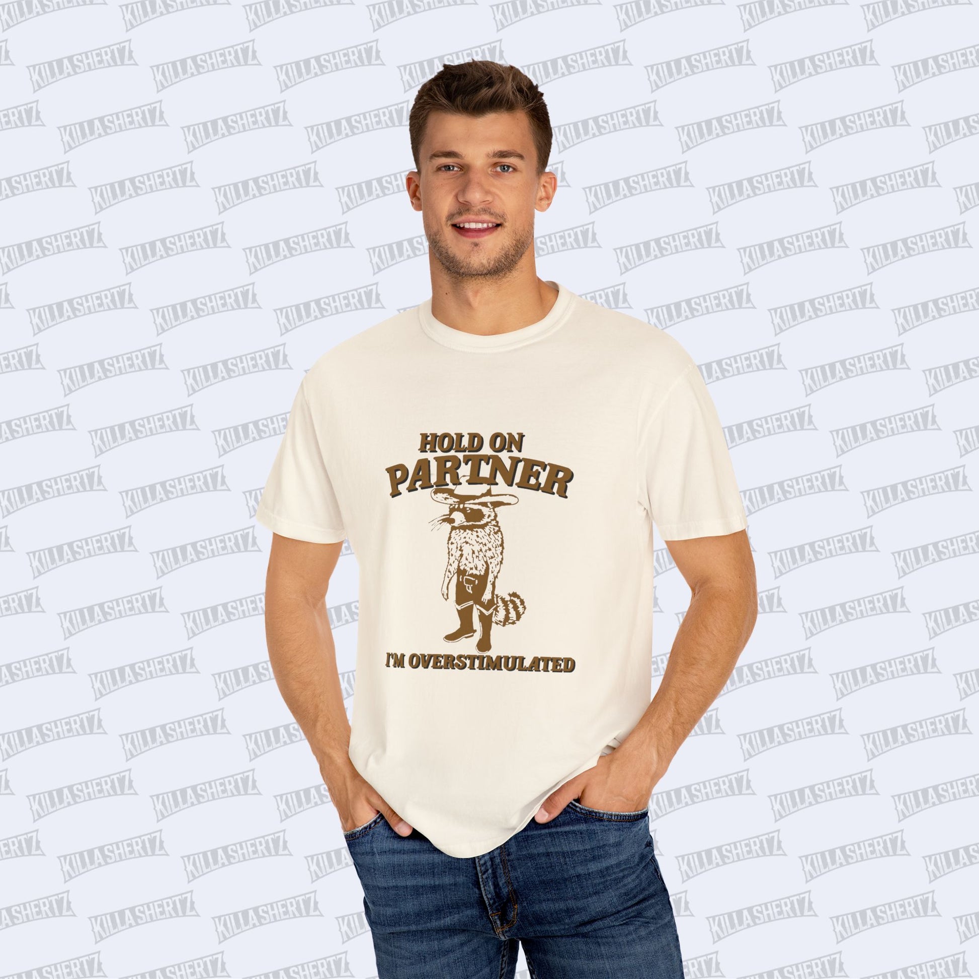 Killa Shertz Cowboy Rocky Raccoon Tee - Ivory - Male Model