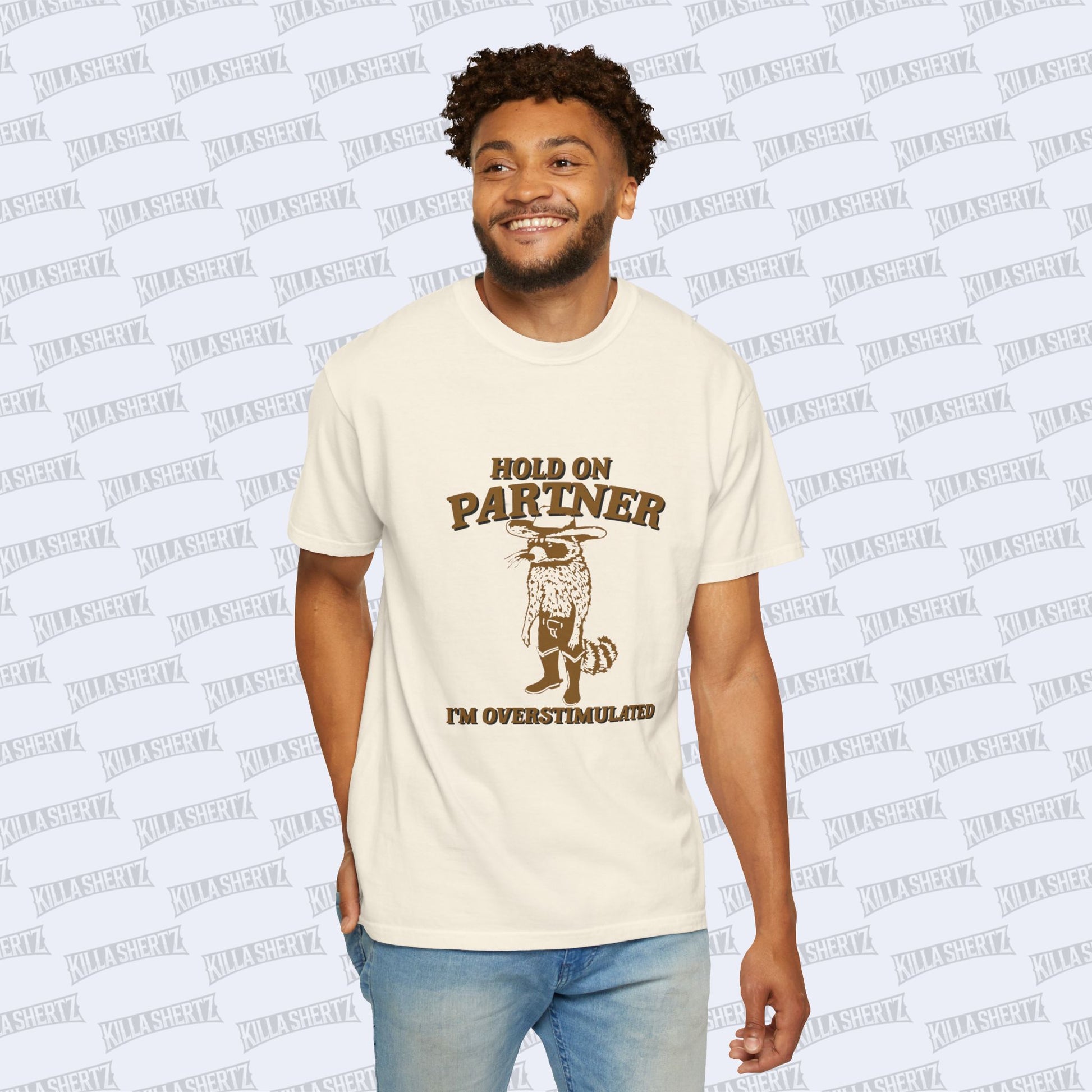 Killa Shertz Cowboy Rocky Raccoon Tee - Ivory - Male Model 2